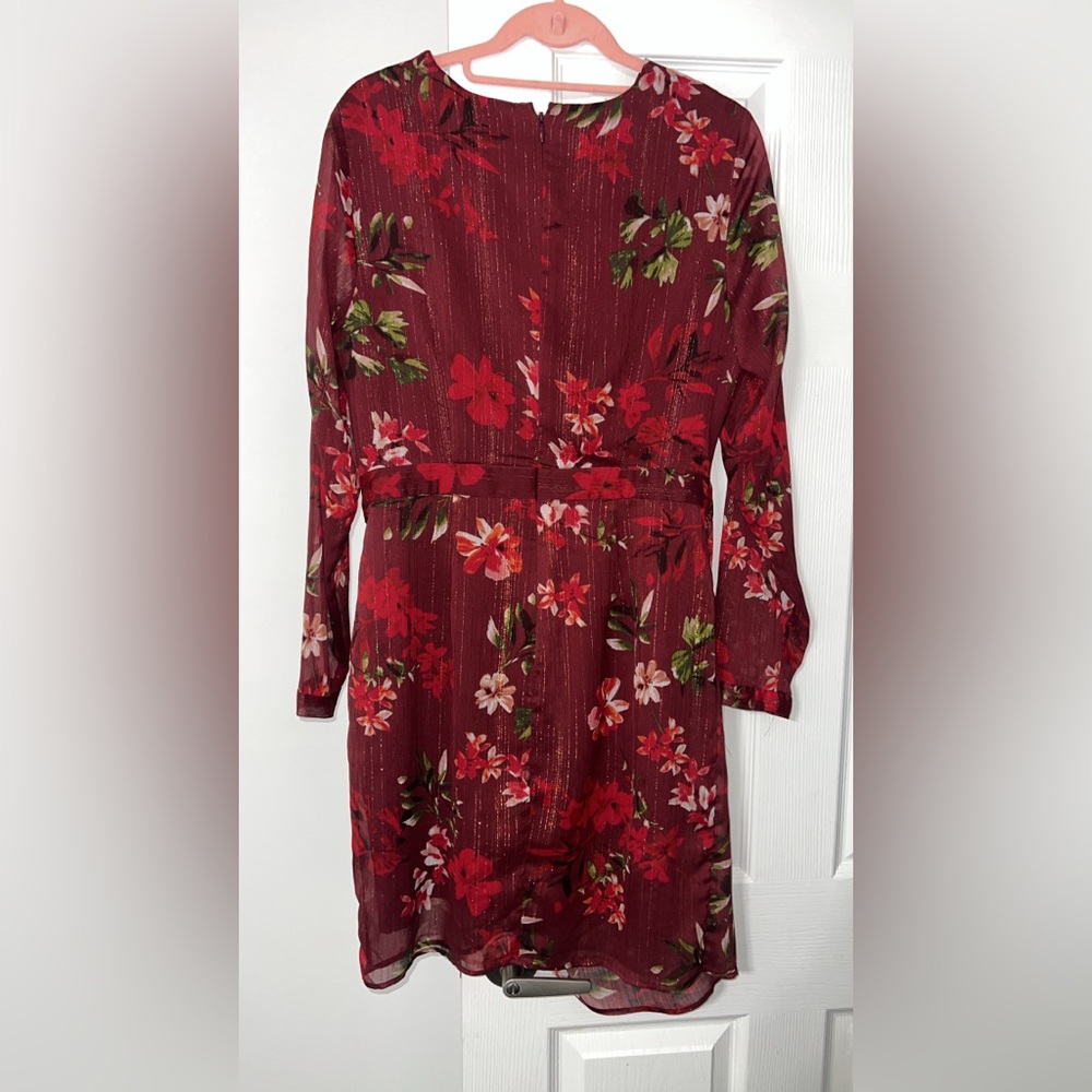Guess Burgundy Floral Long Sleeve Dress - Picture 5 of 6